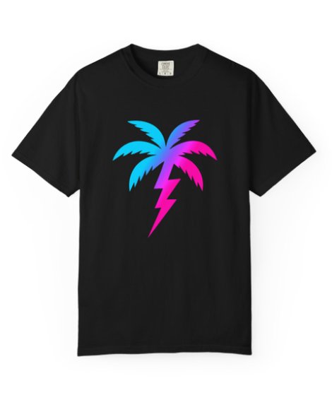 Black tee with the Electric Palm mark across the chest